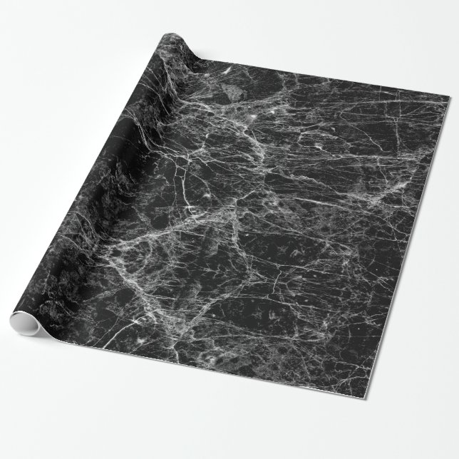 Black and White Modern Faux Marble Pattern Wrapping Paper (Unrolled)