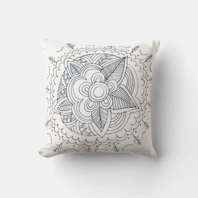 Black And White Modern Floral Line Art Throw Pillow (Front)