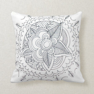 Black And White Modern Floral Line Art Throw Pillow