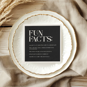 Black and White Modern Fun Facts Wedding Napkin