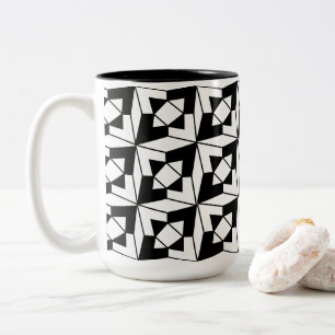 Black and White Modern Geometric Pattern Two-Tone Coffee Mug