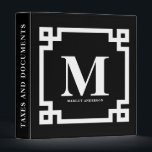 Black and White Modern Greek Key Border Monogram Binder<br><div class="desc">Modern and elegant binder featuring white Greek key border with a black background. This customizable monogram binder will be also perfect as a personalized gift.</div>