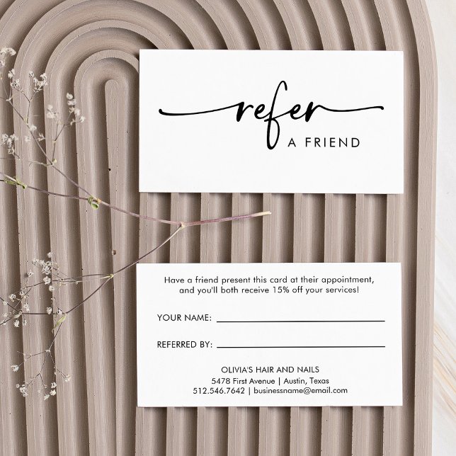 Black and White Modern Handwritten Script Referral Card (Creator Uploaded)