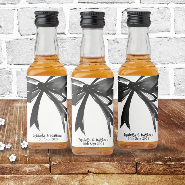 Black and White Modern Huge Cute Bow Wedding Favou Liquor Bottle Label (Black White Modern Huge ribbon Bow Wedding Favor gift Liquor Bottle Label men male elegant trendy )
