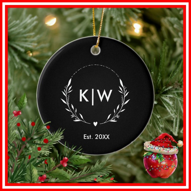 Black and White | Modern Initials Monogram Ceramic Ornament (Black and White | Modern Initials Monogram Ceramic Ornament)