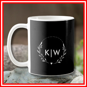 Black and White   Modern Initials Monogram Coffee Mug