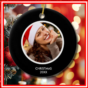 Black and White   Modern Initials Monogram PHOTO Ceramic Ornament