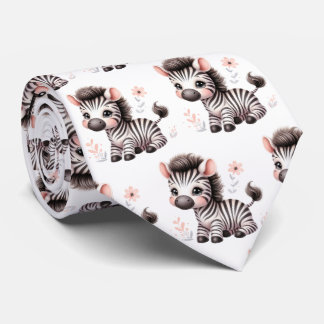 Black and White Modern Kawaii Cute Zebras Tie