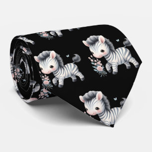 Black and White Modern Kawaii Cute Zebras Tie