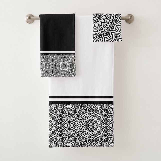 Black and White Modern Mandala Bath Towel Set (Insitu)