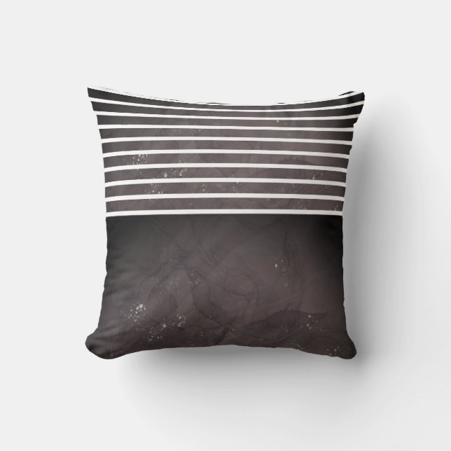 Black and White Modern Marble Stripe Throw Pillow (Front)