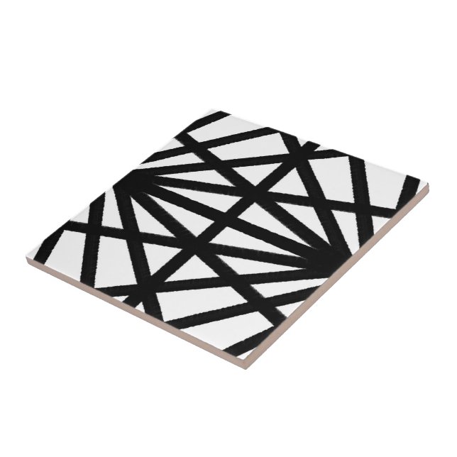 Black And White Modern Mechanical Line Drawing Tile (Side)