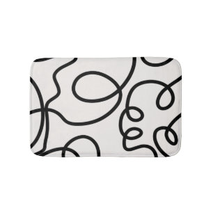 Black And White Modern Minimal Line Brush Strokes Bath Mat