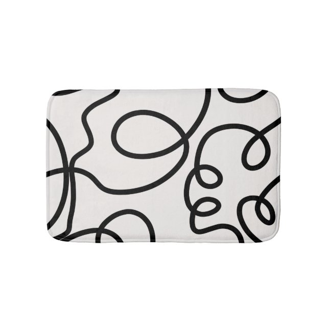 Black And White Modern Minimal Line Brush Strokes Bath Mat (Front)