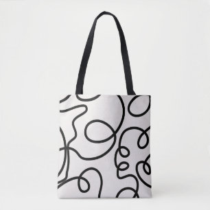 Black And White Modern Minimal Line Brush Strokes Tote Bag