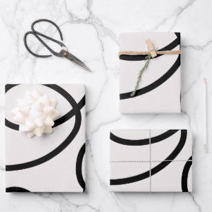Black And White Modern Minimal Line Brush Strokes Wrapping Paper Sheet