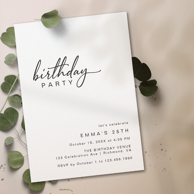 Black and White Modern Minimal Typography Birthday Invitation (Creator Uploaded)