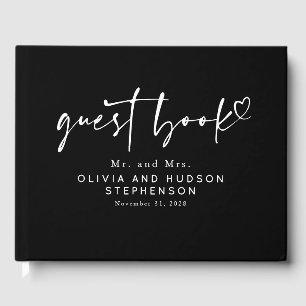 Black and White Modern Minimalist Elegant Wedding Guest Book