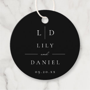 Black and White Modern Minimalist Monogram Wedding Favour Tags