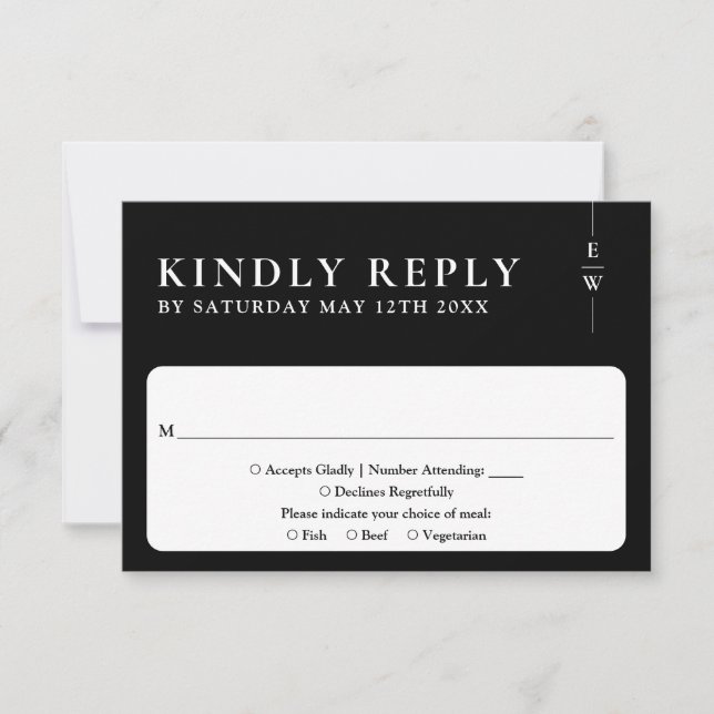 Black And White Modern Minimalist Monogram Wedding RSVP Card (Front)