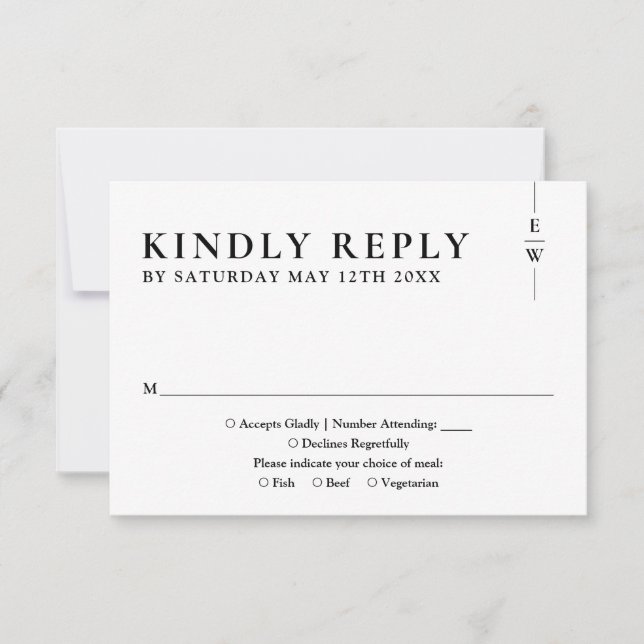 Black And White Modern Minimalist Monogram Wedding RSVP Card (Front)