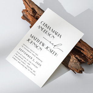 Black and white modern minimalist simple wedding invitation