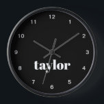 Black and White Modern Minimalist Trendy Custom Clock<br><div class="desc">Introducing the Black and White Modern Minimalist Trendy Custom Clock—a sophisticated and personalized timepiece perfect for gifting to bosses, coworkers, employees, or anyone in need of a stylish home or office accessory. This custom clock features a modern minimalist design in classic black and white tones, making it a versatile addition...</div>