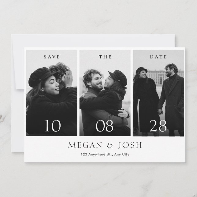 Black and white modern minimalist wedding photo  save the date (Front)