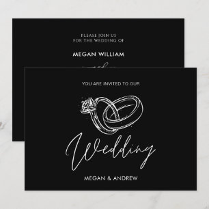 Black and white Modern minimalist wedding ring  Invitation