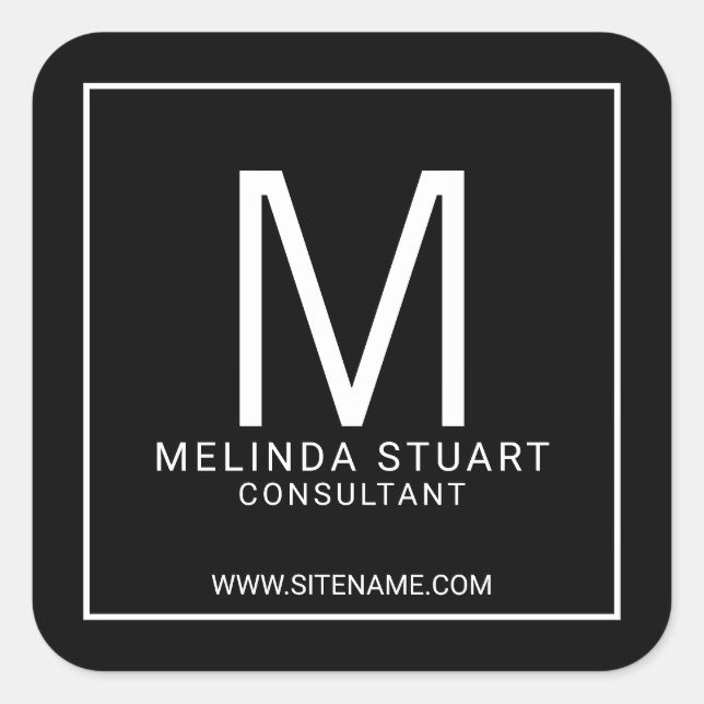 Black and White Modern Monogram Business Square Sticker (Front)