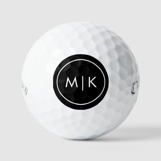 Black and White | Modern Monogram Golf Balls (Front)