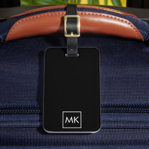 Black and White Modern Monogram Luggage Tag