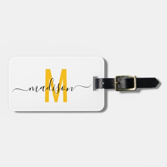 Black and White | Modern Monogram Luggage Tag (Front Horizontal)