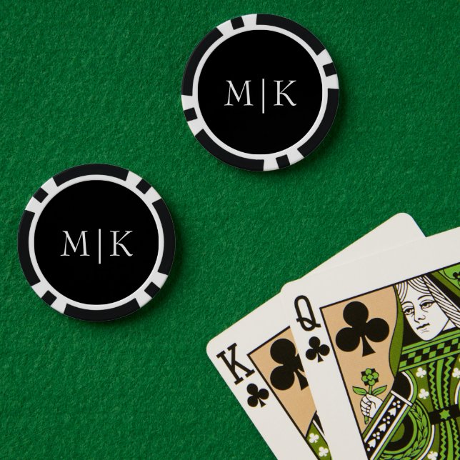 Black and White | Modern Monogram Poker Chips (Poker Table (Double))