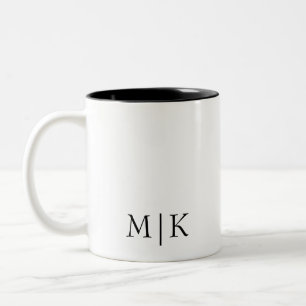 Black and White   Modern Monogram Two-Tone Coffee Mug