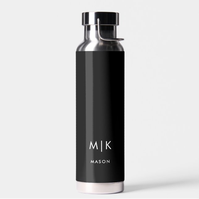 Black and White | Modern Monogram Water Bottle (Left)