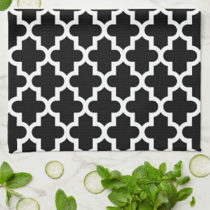 Black and White Modern Moroccan Pattern Kitchen Towel