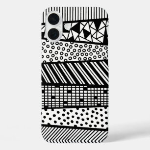 Black and white - modern pattern iPhone 16 plus case