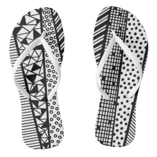 Black and white - modern pattern flip flops