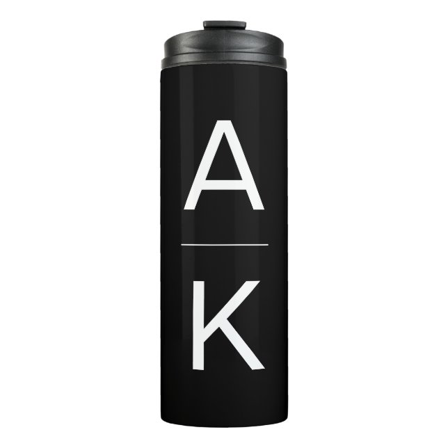 Black and white modern personalized monogram thermal tumbler (Front)