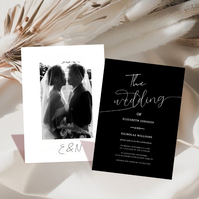 black and white modern photo wedding  invitation (Creator Uploaded)
