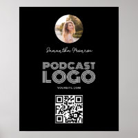 Black and White Modern Podcast Logo QR Code