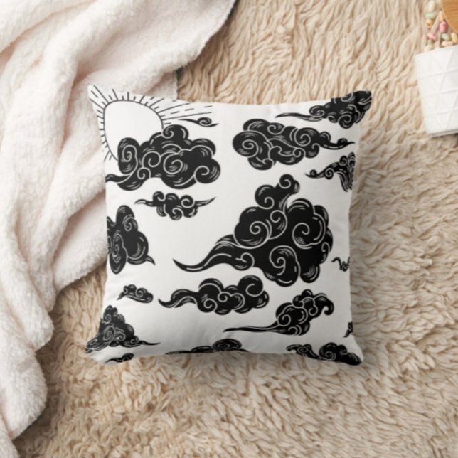 Black and white modern Printed Throw Pillow (Creator Uploaded)