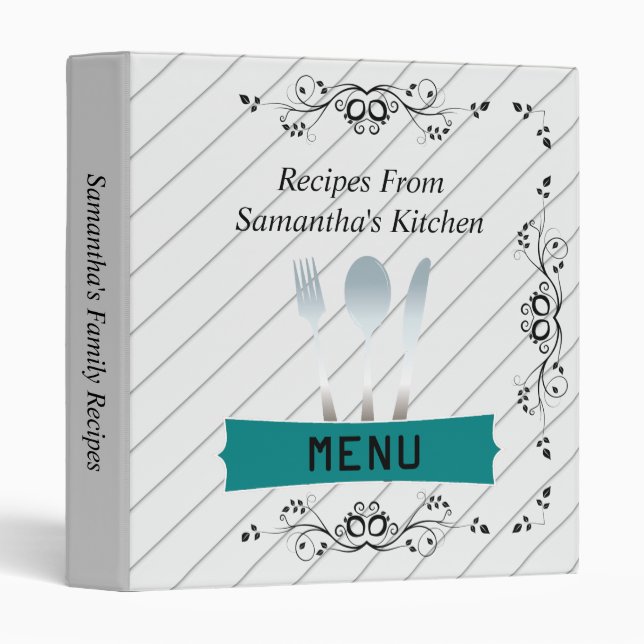 Black And White Modern Recipe Cookbook Binder (Front/Spine)