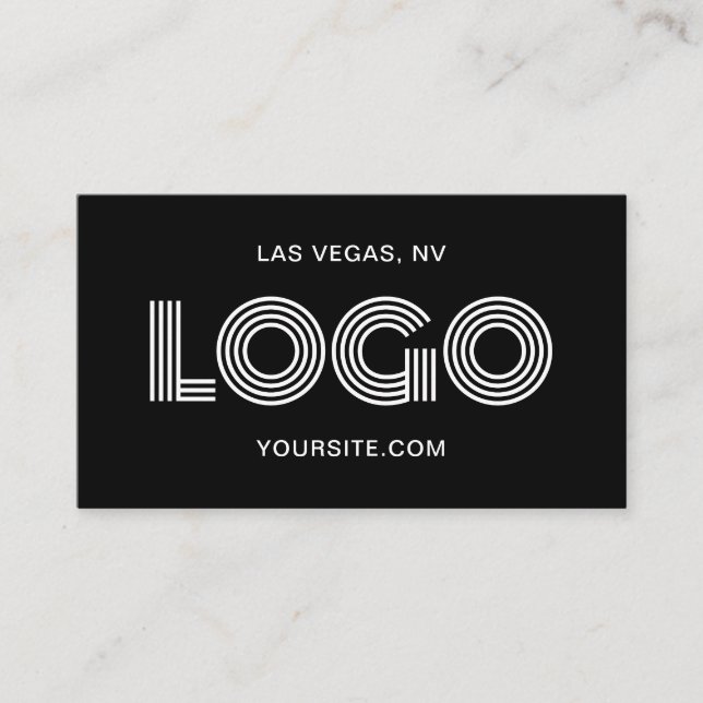 Black and White Modern Rectangular Logo Business Card (Front)
