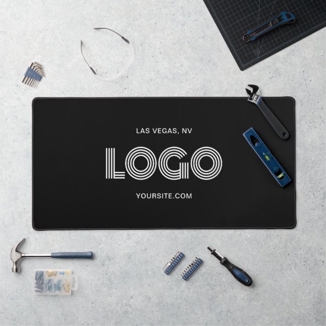 Black and White Modern Rectangular Logo Desk Mat (Workstation)