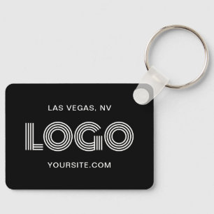 Black and White Modern Rectangular Logo Keychain