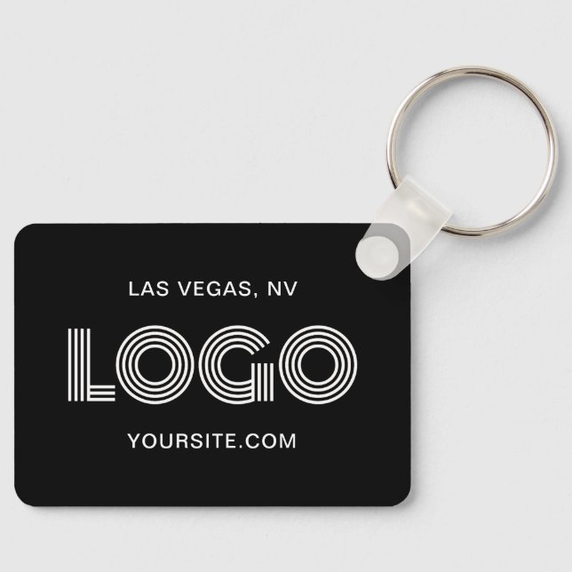 Black and White Modern Rectangular Logo Keychain (Front)