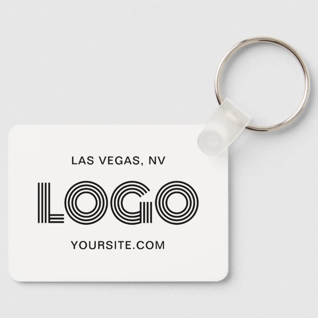 Black and White Modern Rectangular Logo Keychain (Front)