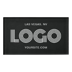 Black and White Modern Rectangular Logo Name Tag